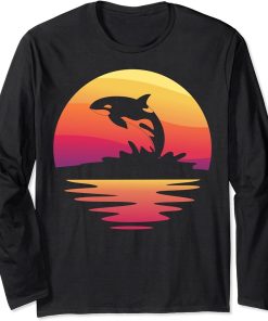 Sunset Ocean Animal Lover Gift Whale Aquarist Retro Orca Long Sleeve T-Shirt