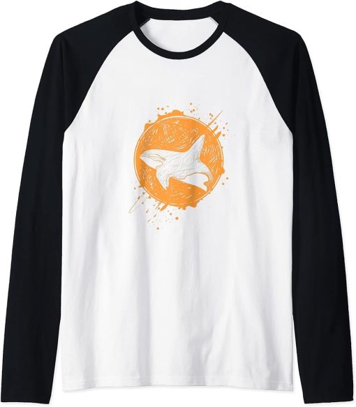 Retro Killer Whale Raglan Baseball Tee