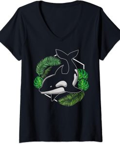 Womens Nature Whale Aquarist Gift Ocean Animal Lover Tropical Orca V-Neck T-Shirt