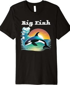 Big Fish Cute Whale Orcas Sunset and colorful waves Dolphin Premium T-Shirt