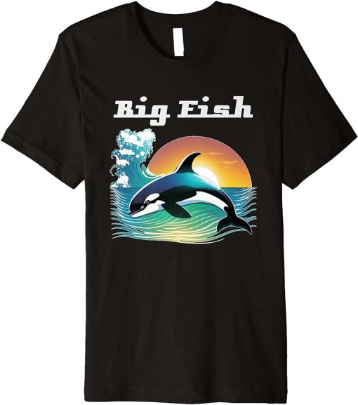 Big Fish Cute Whale Orcas Sunset and colorful waves Dolphin Premium T-Shirt