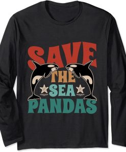 Retro Vintage Style - Save The Sea Pandas - I Love Orca Long Sleeve T-Shirt