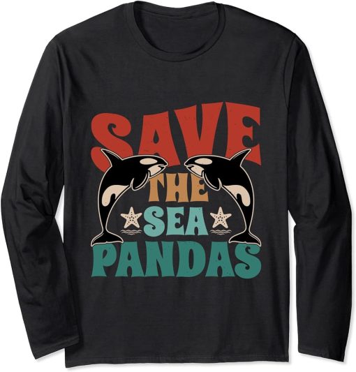 Retro Vintage Style - Save The Sea Pandas - I Love Orca Long Sleeve T-Shirt