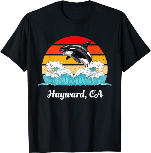 Vintage Hayward CA Distressed Orca Killer Whale Art T-Shirt