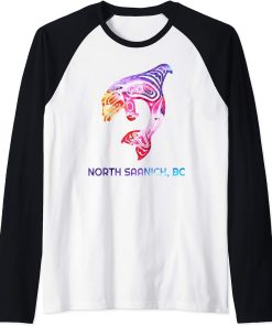 North Saanich British Columbia Native Orca Killer Whale Raglan Baseball Tee