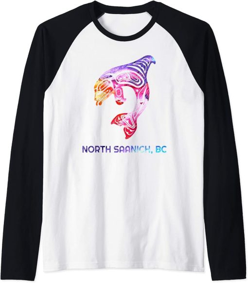 North Saanich British Columbia Native Orca Killer Whale Raglan Baseball Tee