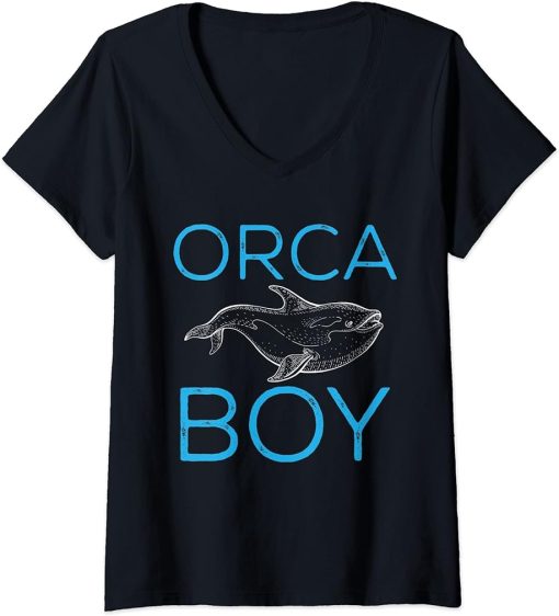 Womens Funny Orca Lover Graphic for Boys Men Kids Whale V-Neck T-Shirt