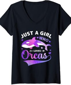 Womens Just A Girl Who Loves Orcas V-Neck T-Shirt